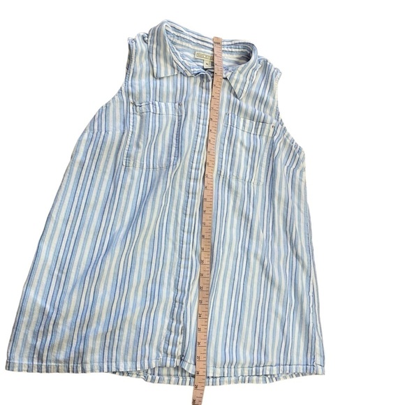Dana Buchman Womens XL White Blue Striped Sleeveless Button Down Lenin Blend - Picture 7 of 8